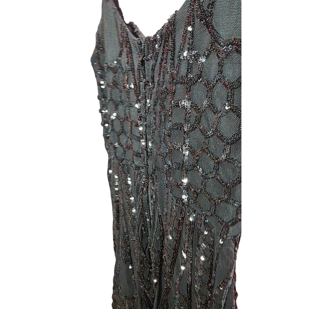 Windsor Black Lace Sequin Beaded Mini Dress Size 8 Cocktail Spaghetti Strap - Picture 8 of 9